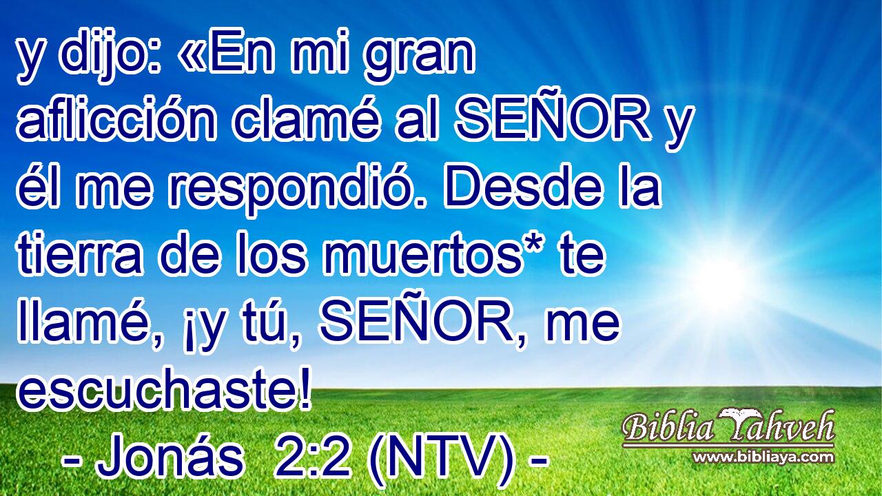 y dijo: «En mi gran aflicción clamé al SEÑOR y él me respondió. Desde la tierra de los muertos* te llamé, ¡y tú, SEÑOR, me escuchaste!