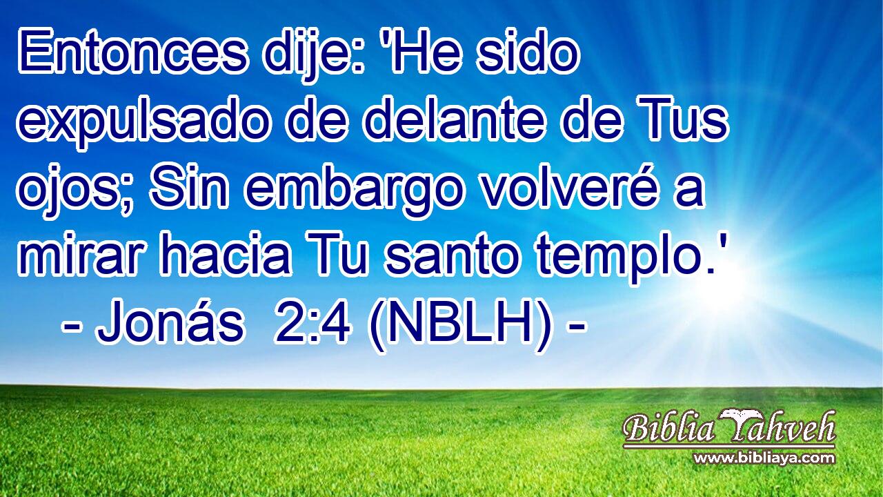  Entonces dije: 'He sido expulsado de delante de Tus ojos; Sin embargo volveré a mirar hacia Tu santo templo.' 