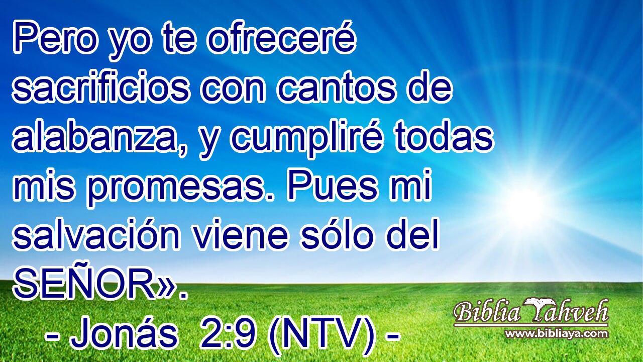 Pero yo te ofreceré sacrificios con cantos de alabanza, y cumpliré todas mis promesas. Pues mi salvación viene sólo del SEÑOR».