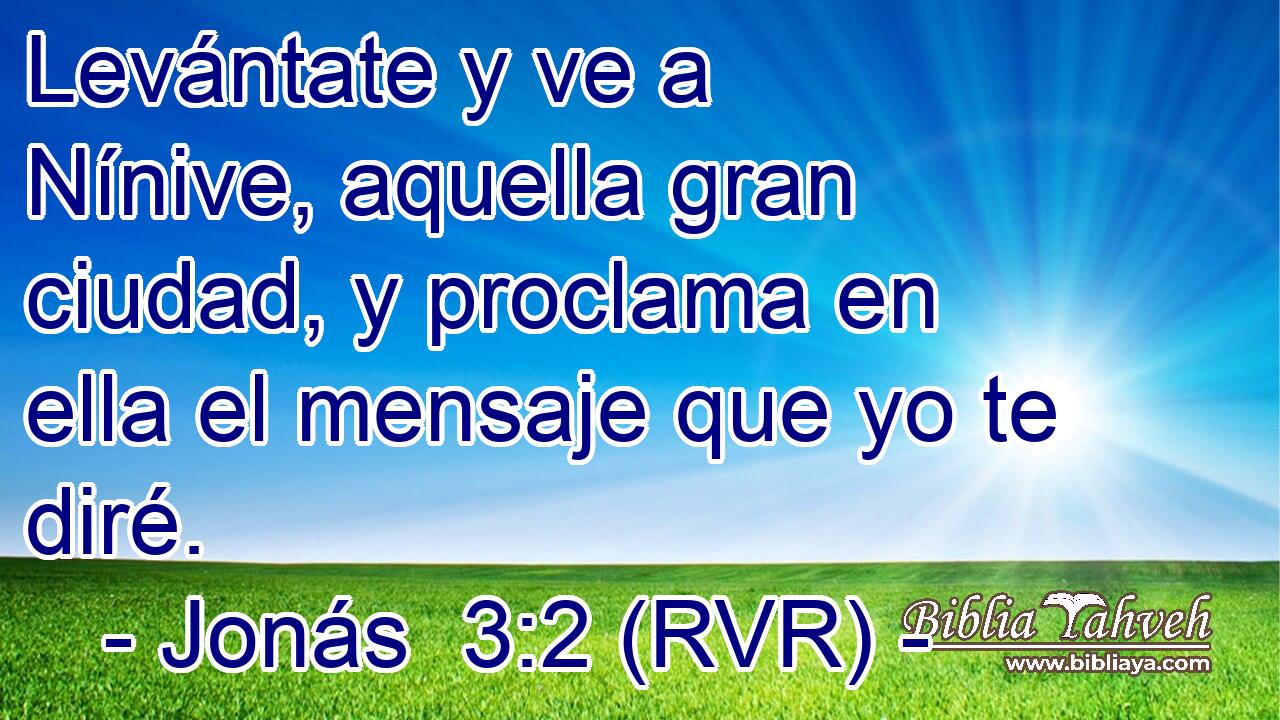 Levántate y ve a Nínive, aquella gran ciudad, y proclama en ella el mensaje que yo te diré.