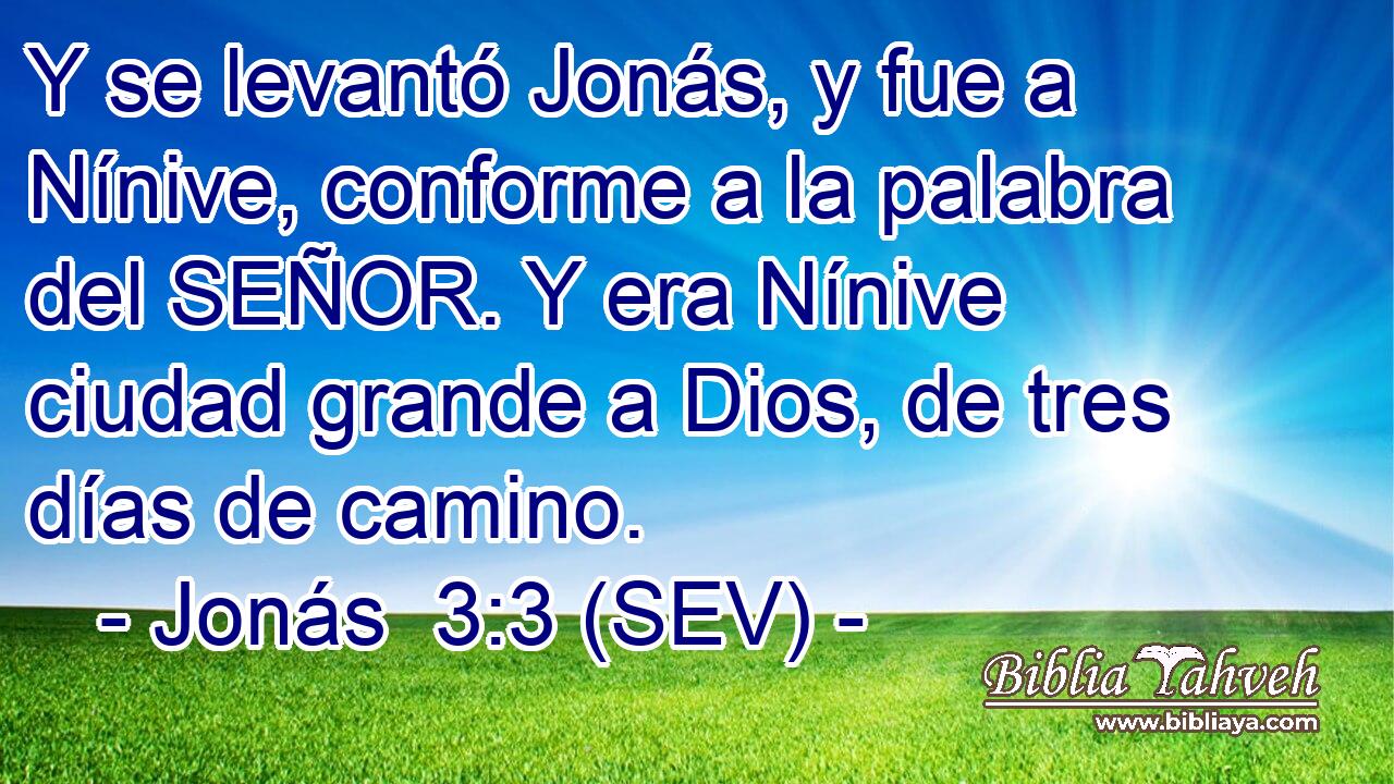 Y se levantó Jonás, y fue a Nínive, conforme a la palabra del SEÑOR. Y era Nínive ciudad grande a Dios, de tres días de camino.