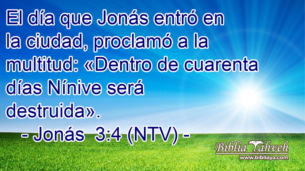 El día que Jonás entró en la ciudad, proclamó a la multitud: «Dentro de cuarenta días Nínive será destruida».