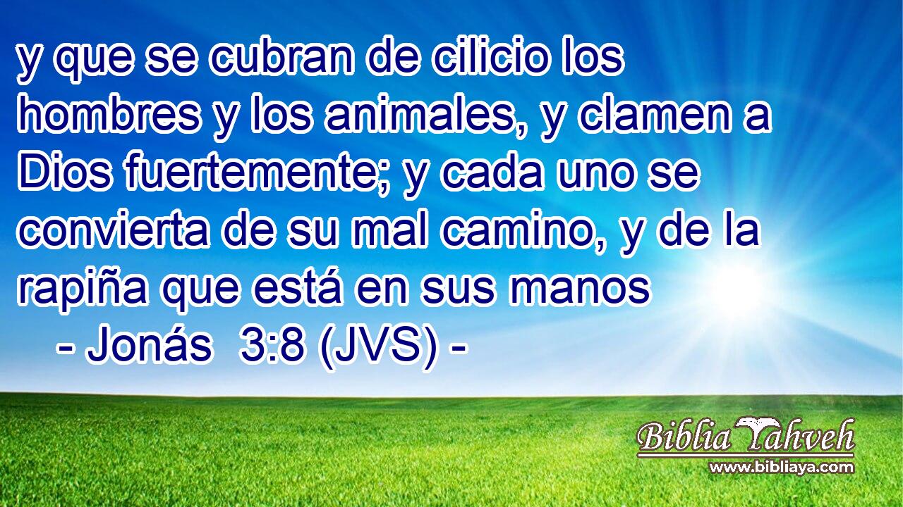 y que se cubran de cilicio los hombres y los animales, y clamen a Dios fuertemente; y cada uno se convierta de su mal camino, y de la rapiña que está en sus manos