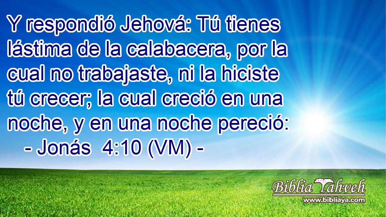  Y respondió Jehová: Tú tienes lástima de la calabacera, por la cual no trabajaste, ni la hiciste tú crecer; la cual creció en una noche, y en una noche pereció: 