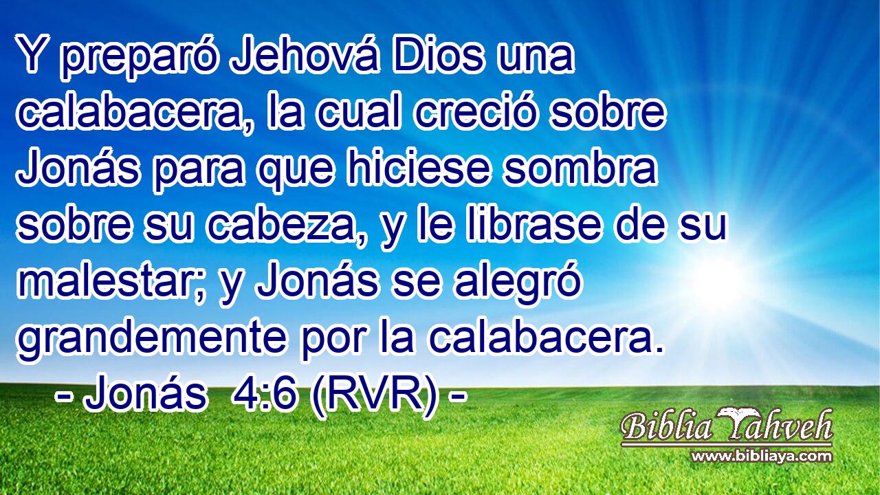 Y preparó Jehová Dios una calabacera, la cual creció sobre Jonás para que hiciese sombra sobre su cabeza, y le librase de su malestar; y Jonás se alegró grandemente por la calabacera.