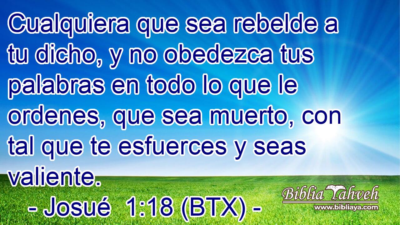 Cualquiera que sea rebelde a tu dicho, y no obedezca tus palabras en todo lo que le ordenes, que sea muerto, con tal que te esfuerces y seas valiente.