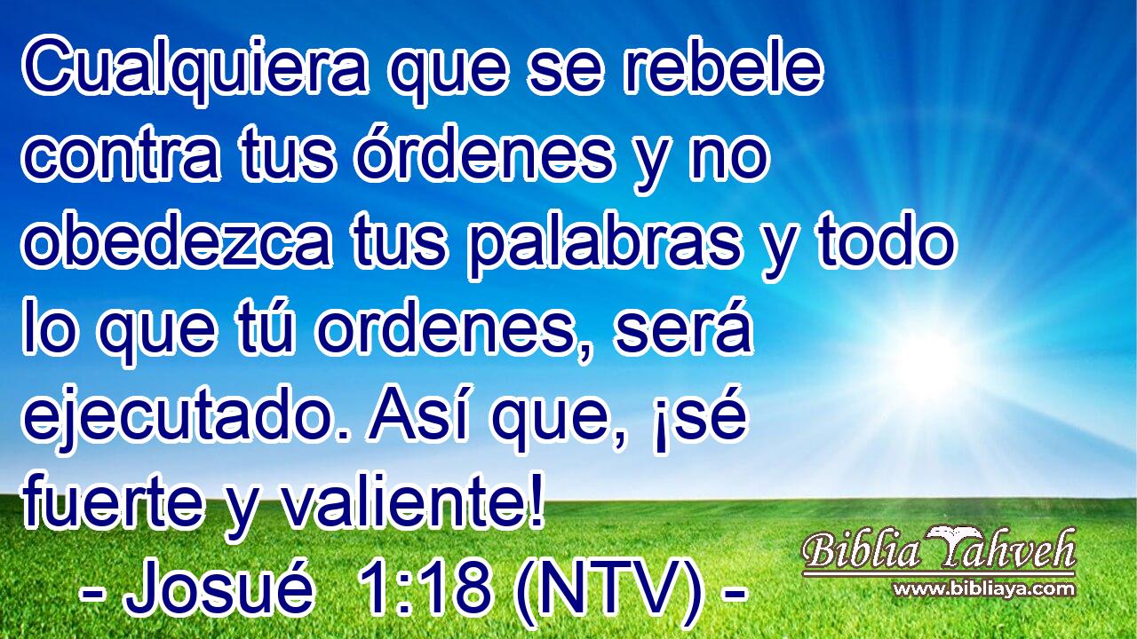 Cualquiera que se rebele contra tus órdenes y no obedezca tus palabras y todo lo que tú ordenes, será ejecutado. Así que, ¡sé fuerte y valiente!
