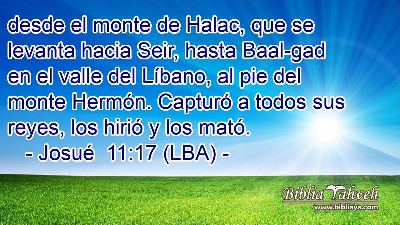desde el monte de Halac, que se levanta hacia Seir, hasta Baal-gad en el valle del Líbano, al pie del monte Hermón. Capturó a todos sus reyes, los hirió y los mató.