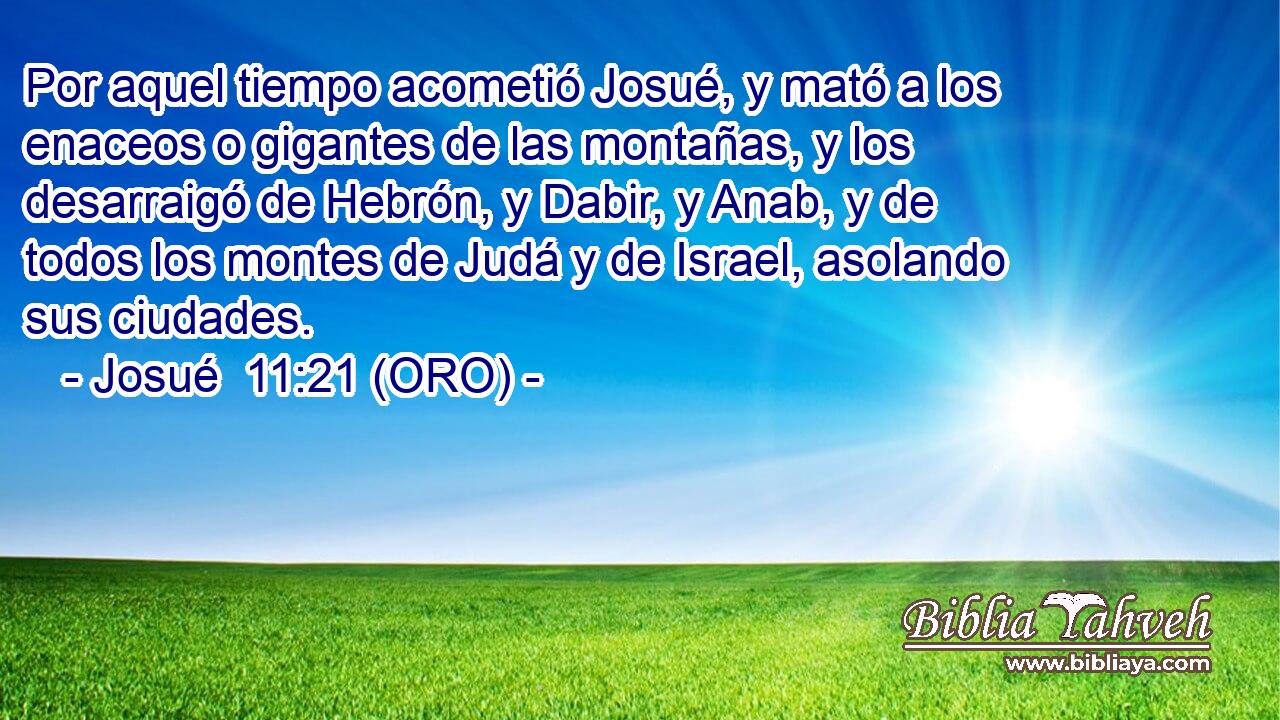  Por aquel tiempo acometió Josué, y mató a los enaceos o gigantes de las montañas, y los desarraigó de Hebrón, y Dabir, y Anab, y de todos los montes de Judá y de Israel, asolando sus ciudades. 