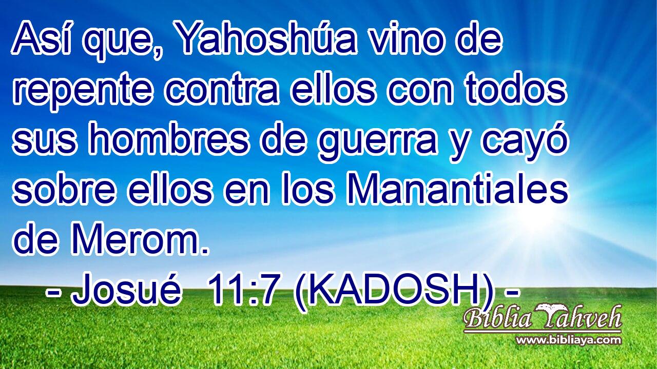  Así que, Yahoshúa vino de repente contra ellos con todos sus hombres de guerra y cayó sobre ellos en los Manantiales de Merom. 