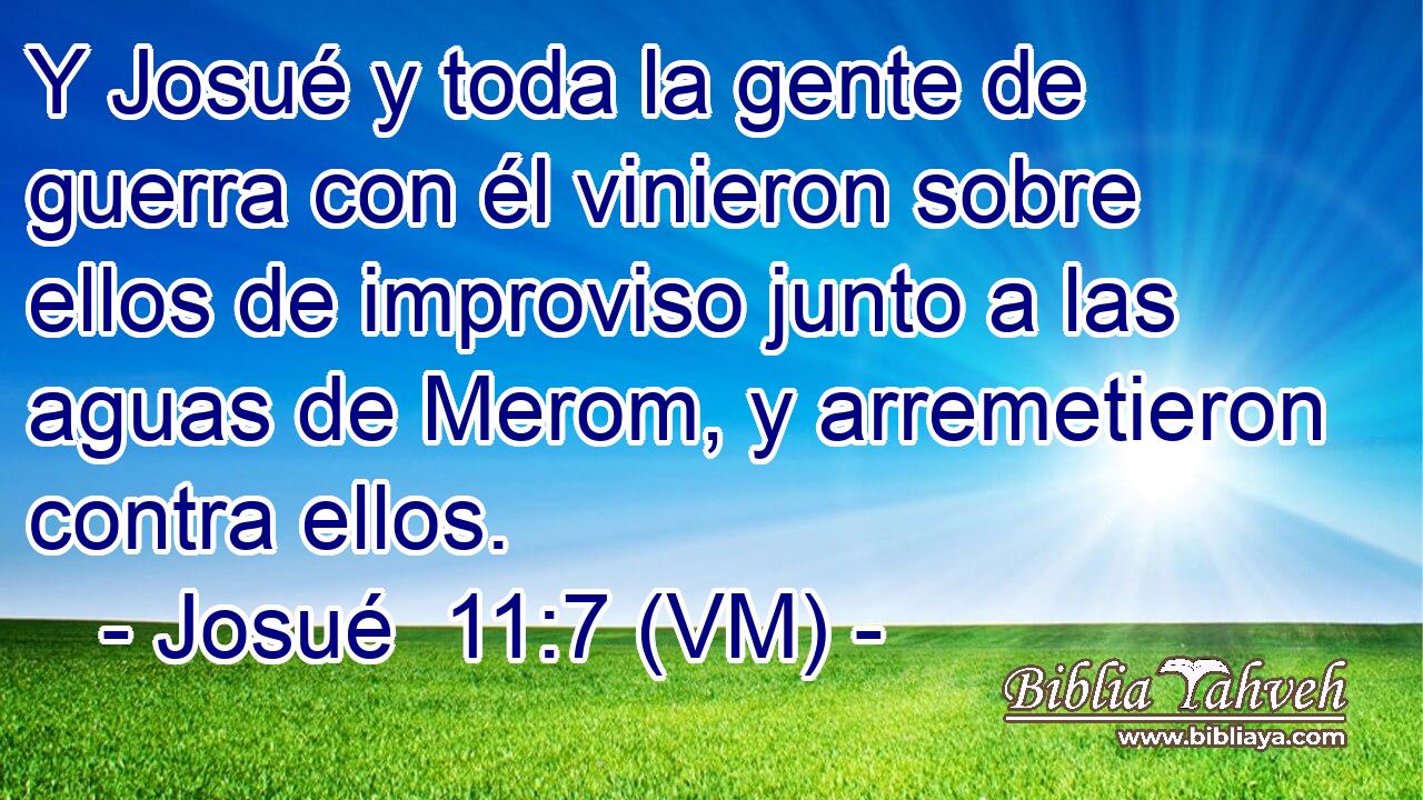  Y Josué y toda la gente de guerra con él vinieron sobre ellos de improviso junto a las aguas de Merom, y arremetieron contra ellos. 