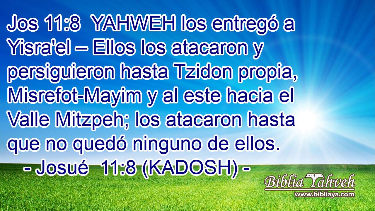  YAHWEH los entregó a Yisra'el – Ellos los atacaron y persiguieron hasta Tzidon propia, Misrefot-Mayim y al este hacia el Valle Mitzpeh; los atacaron hasta que no quedó ninguno de ellos. 