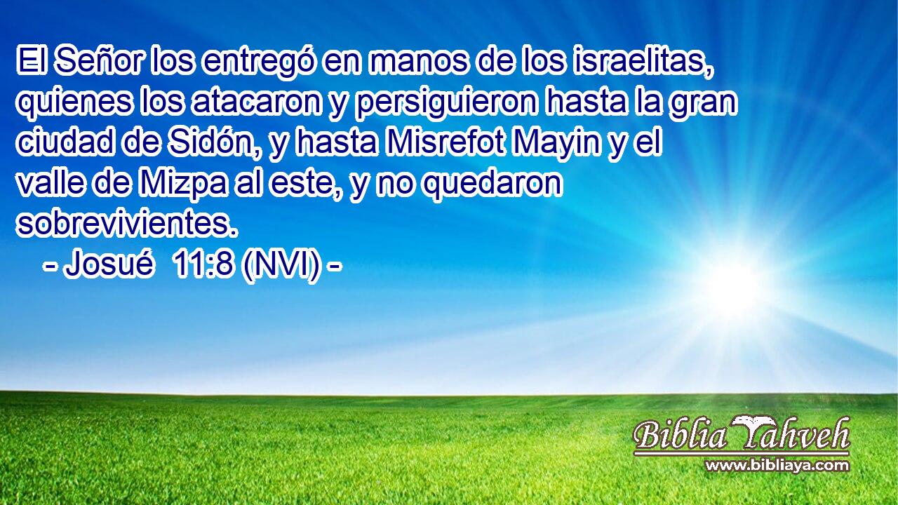  El Señor los entregó en manos de los israelitas, quienes los atacaron y persiguieron hasta la gran ciudad de Sidón, y hasta Misrefot Mayin y el valle de Mizpa al este, y no quedaron sobrevivientes. 
