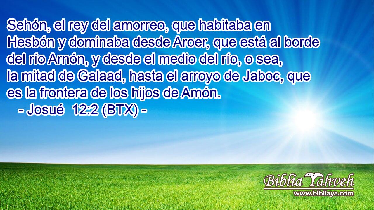 Sehón, el rey del amorreo, que habitaba en Hesbón y dominaba desde Aroer, que está al borde del río Arnón, y desde el medio del río, o sea, la mitad de Galaad, hasta el arroyo de Jaboc, que es la frontera de los hijos de Amón.