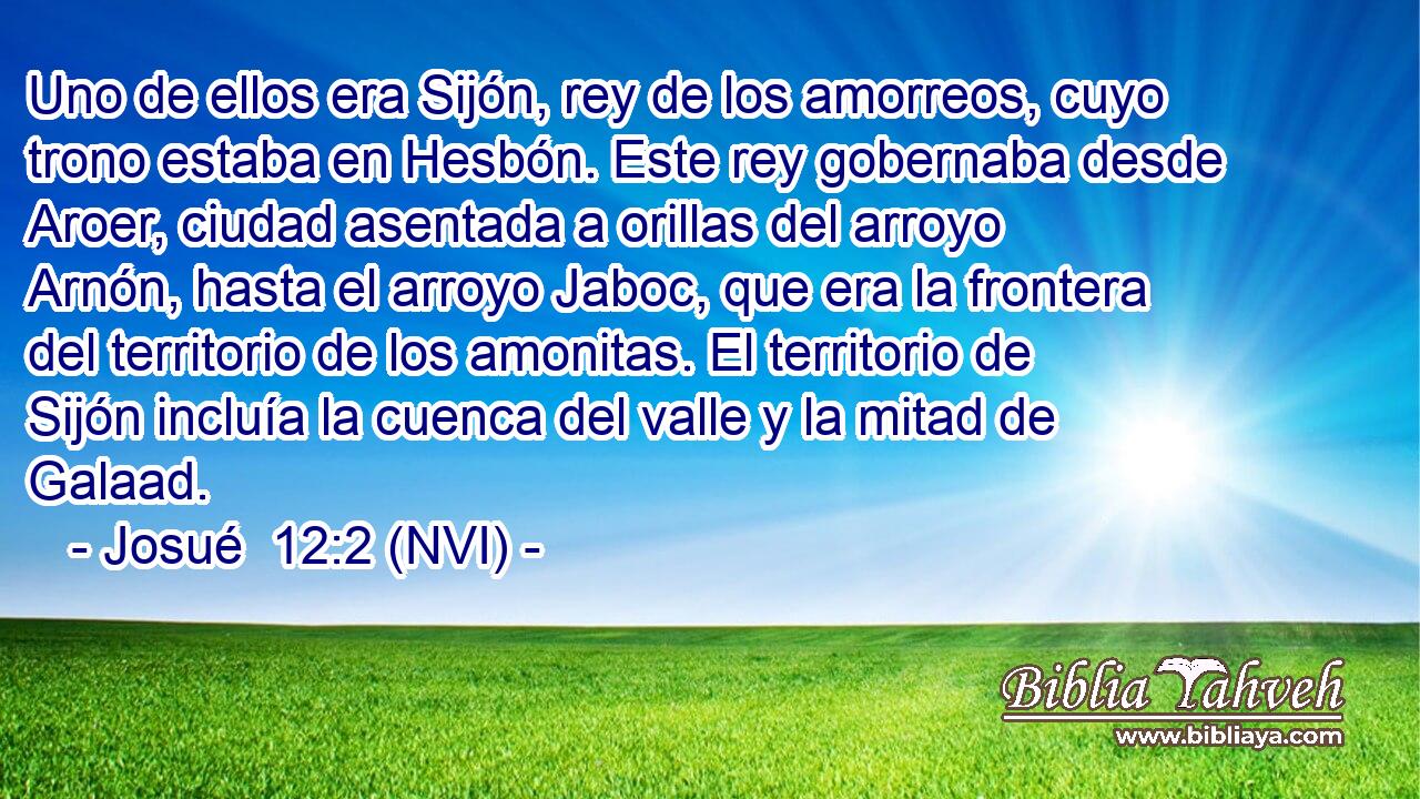  Uno de ellos era Sijón, rey de los amorreos, cuyo trono estaba en Hesbón. Este rey gobernaba desde Aroer, ciudad asentada a orillas del arroyo Arnón, hasta el arroyo Jaboc, que era la frontera del territorio de los amonitas. El territorio de Sijón incluía la cuenca del valle y la mitad de Galaad. 