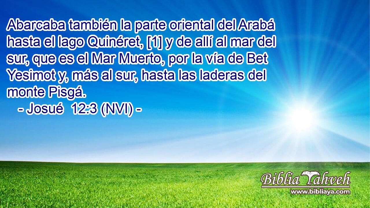 Abarcaba también la parte oriental del Arabá hasta el lago Quinéret, [1] y de allí al mar del sur, que es el Mar Muerto, por la vía de Bet Yesimot y, más al sur, hasta las laderas del monte Pisgá. 
