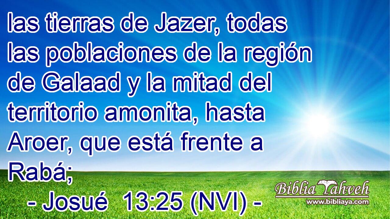  las tierras de Jazer, todas las poblaciones de la región de Galaad y la mitad del territorio amonita, hasta Aroer, que está frente a Rabá; 