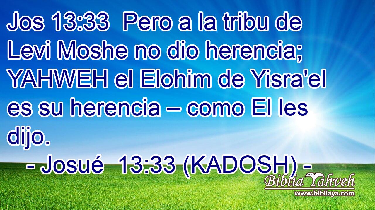  Pero a la tribu de Levi Moshe no dio herencia; YAHWEH el Elohim de Yisra'el es su herencia – como El les dijo. 