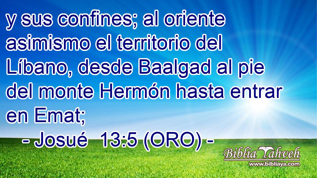  y sus confines; al oriente asimismo el territorio del Líbano, desde Baalgad al pie del monte Hermón hasta entrar en Emat; 