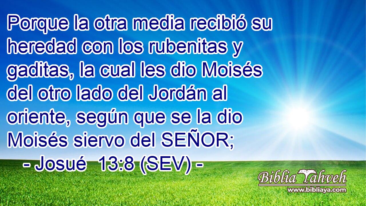 Porque la otra media recibió su heredad con los rubenitas y gaditas, la cual les dio Moisés del otro lado del Jordán al oriente, según que se la dio Moisés siervo del SEÑOR;