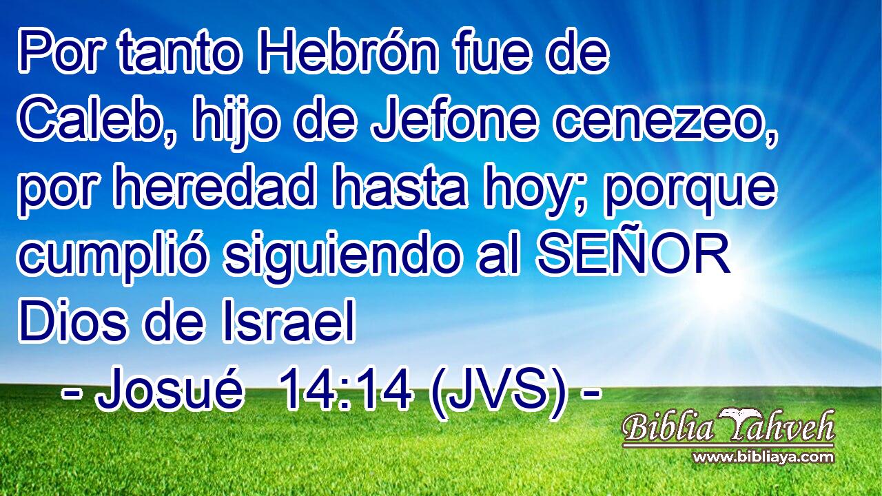Por tanto Hebrón fue de Caleb, hijo de Jefone cenezeo, por heredad hasta hoy; porque cumplió siguiendo al SEÑOR Dios de Israel