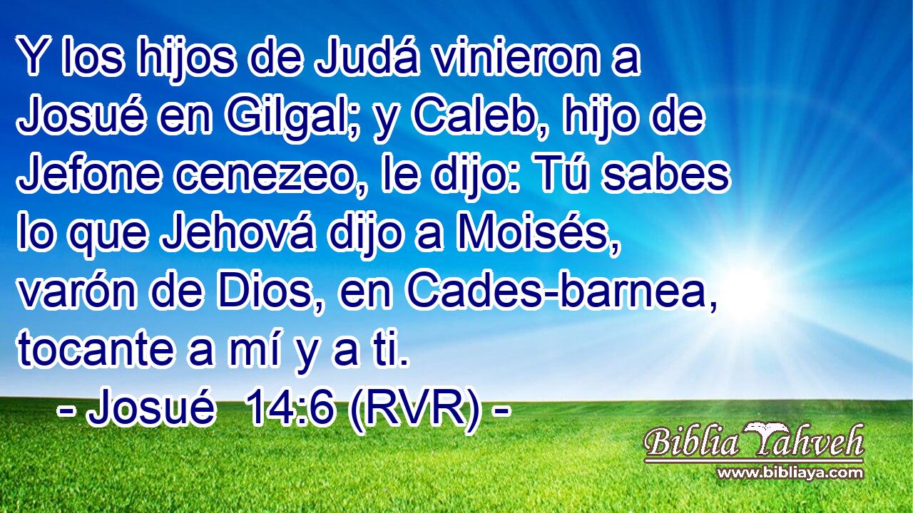 Y los hijos de Judá vinieron a Josué en Gilgal; y Caleb, hijo de Jefone cenezeo, le dijo: Tú sabes lo que Jehová dijo a Moisés, varón de Dios, en Cades-barnea, tocante a mí y a ti.