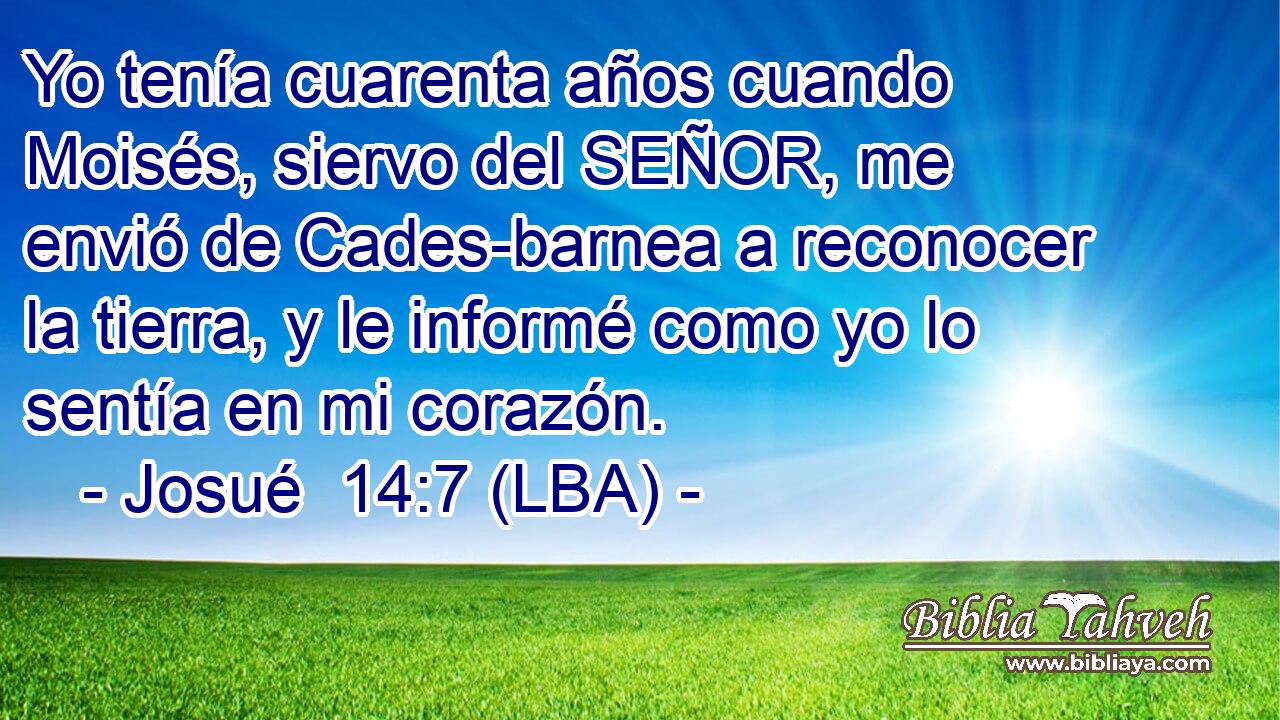 Yo tenía cuarenta años cuando Moisés, siervo del SEÑOR, me envió de Cades-barnea a reconocer la tierra, y le informé como yo lo sentía en mi corazón.