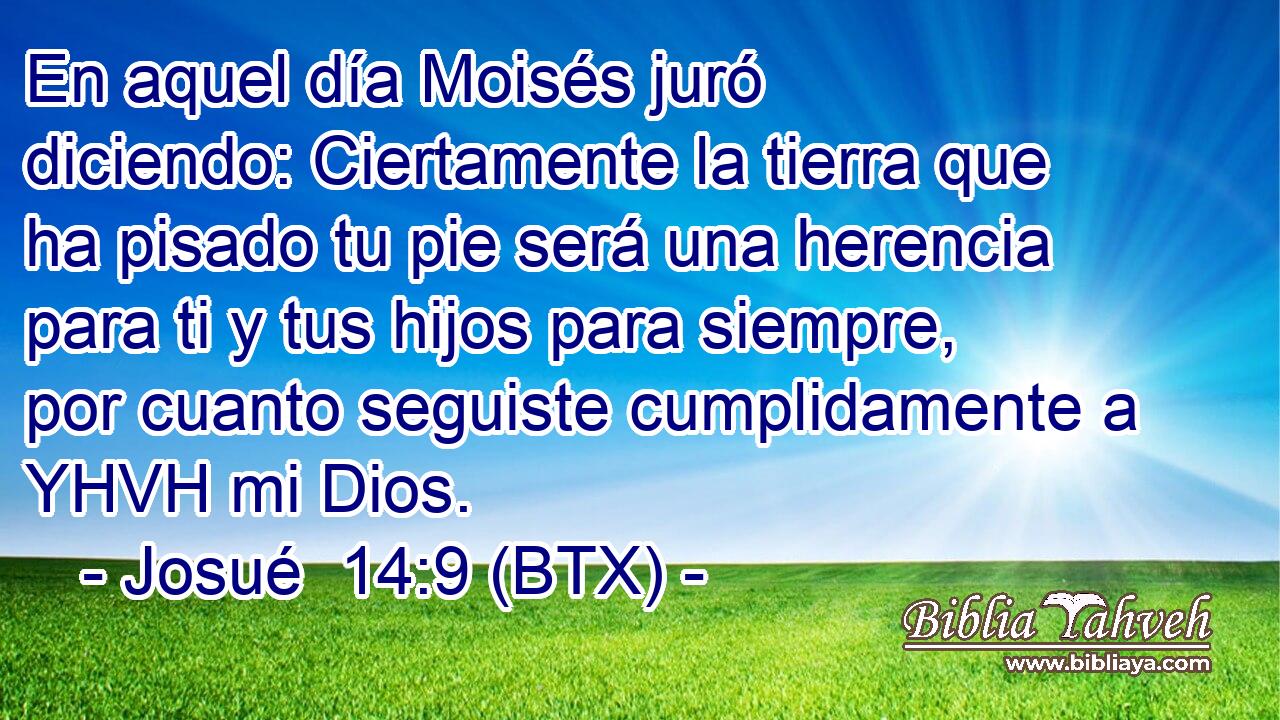 En aquel día Moisés juró diciendo: Ciertamente la tierra que ha pisado tu pie será una herencia para ti y tus hijos para siempre, por cuanto seguiste cumplidamente a YHVH mi Dios.