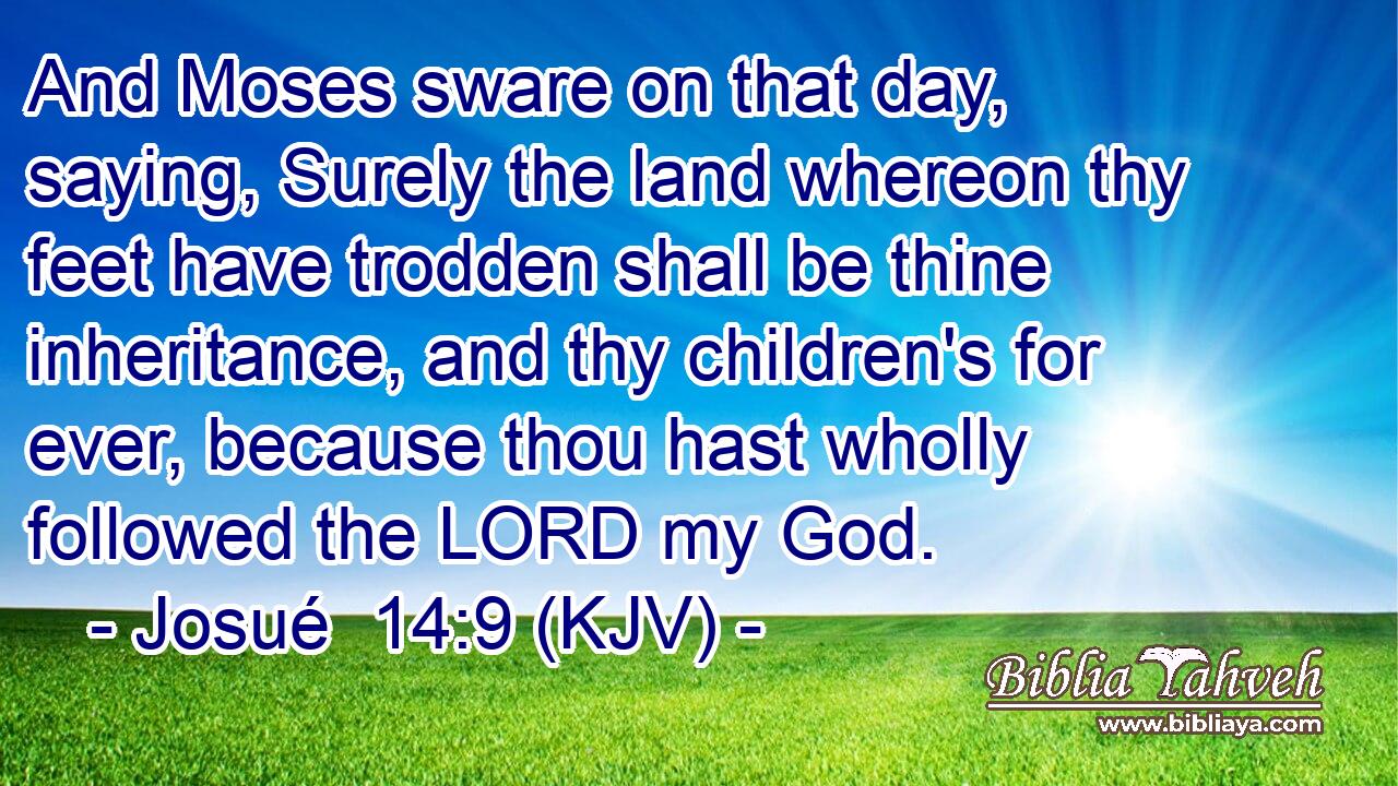 And Moses sware on that day, saying, Surely the land whereon thy feet have trodden shall be thine inheritance, and thy children's for ever, because thou hast wholly followed the LORD my God.