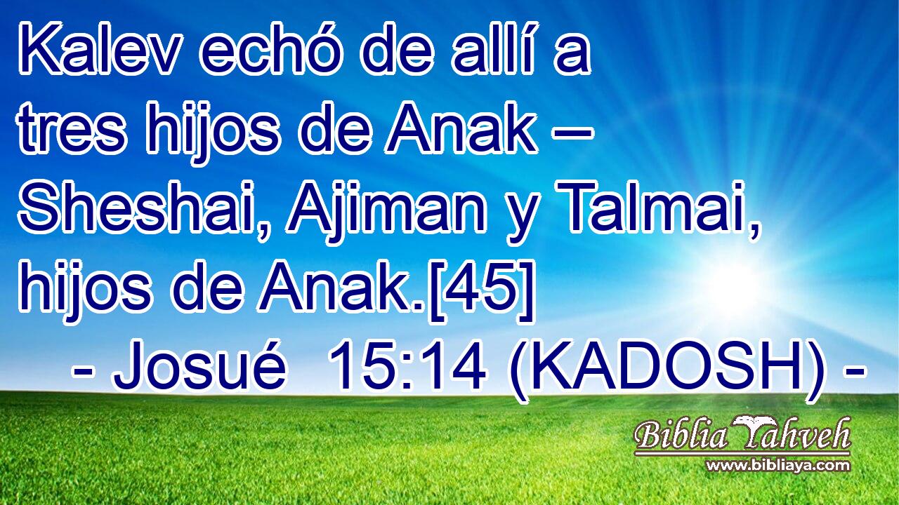  Kalev echó de allí a tres hijos de Anak – Sheshai, Ajiman y Talmai, hijos de Anak.[45] 