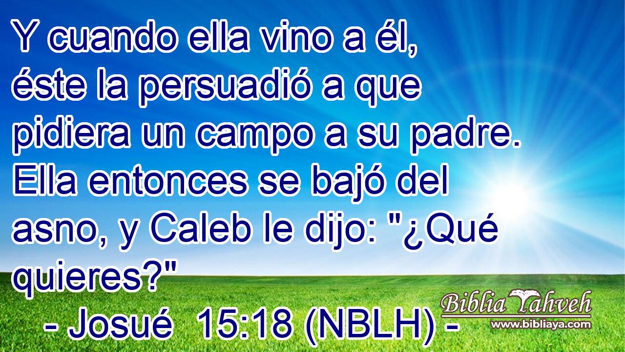  Y cuando ella vino a él, éste la persuadió a que pidiera un campo a su padre. Ella entonces se bajó del asno, y Caleb le dijo: 