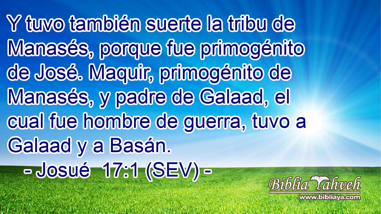 Y tuvo también suerte la tribu de Manasés, porque fue primogénito de José. Maquir, primogénito de Manasés, y padre de Galaad, el cual fue hombre de guerra, tuvo a Galaad y a Basán.