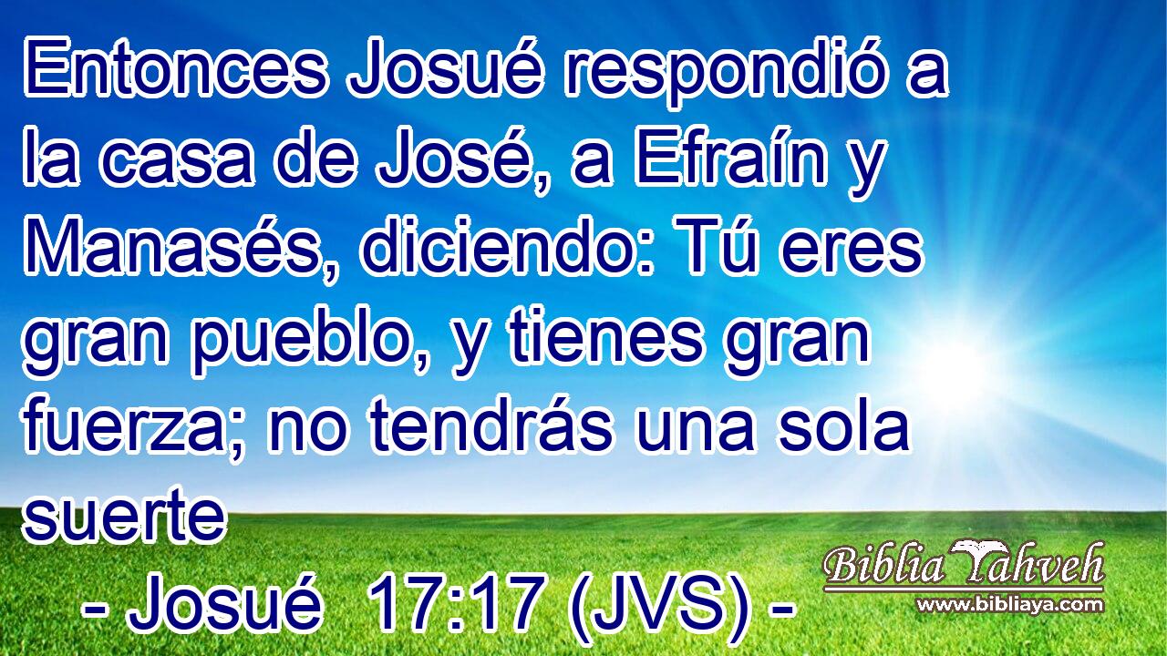 Entonces Josué respondió a la casa de José, a Efraín y Manasés, diciendo: Tú eres gran pueblo, y tienes gran fuerza; no tendrás una sola suerte