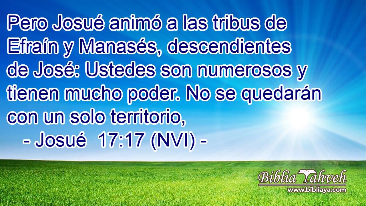  Pero Josué animó a las tribus de Efraín y Manasés, descendientes de José: Ustedes son numerosos y tienen mucho poder. No se quedarán con un solo territorio, 