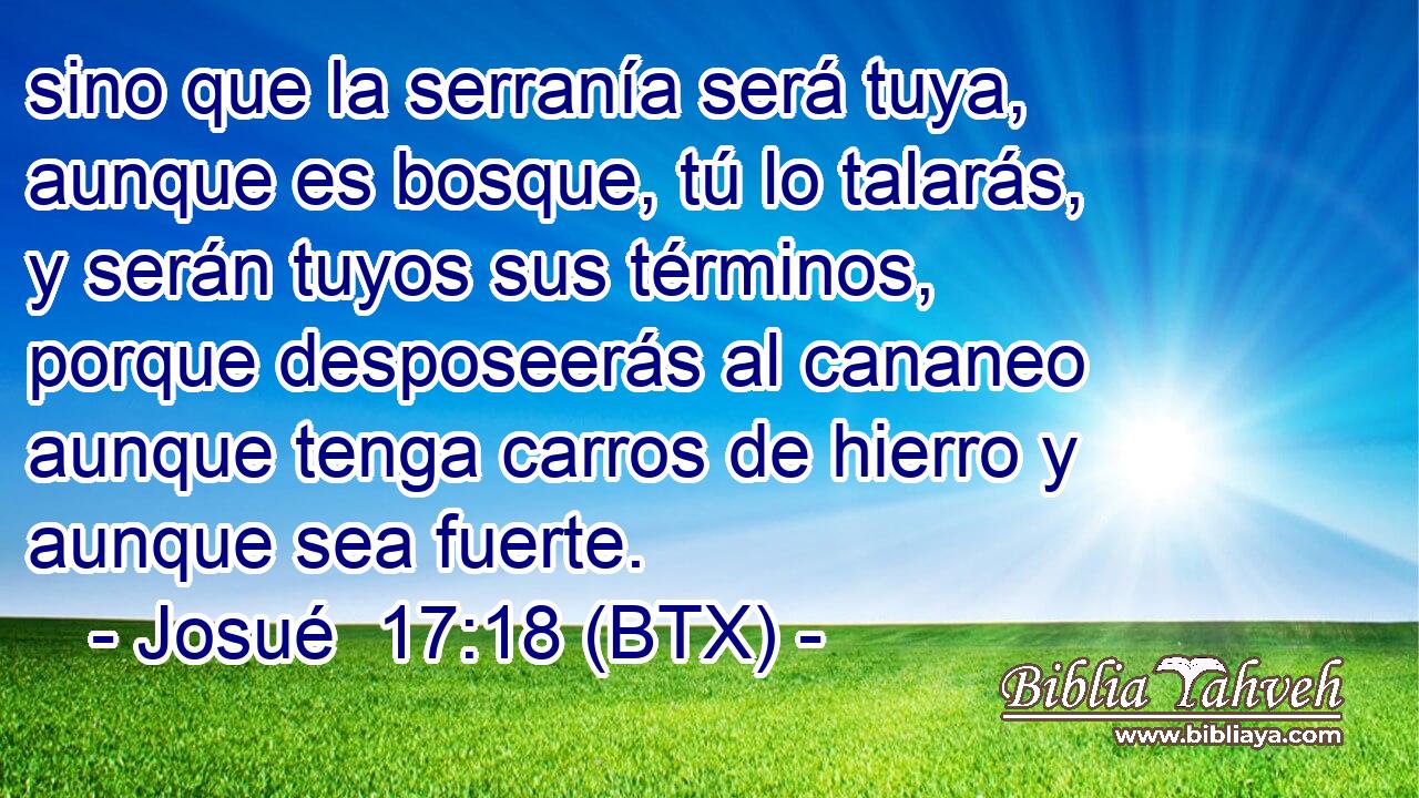 sino que la serranía será tuya, aunque es bosque, tú lo talarás, y serán tuyos sus términos, porque desposeerás al cananeo aunque tenga carros de hierro y aunque sea fuerte.
