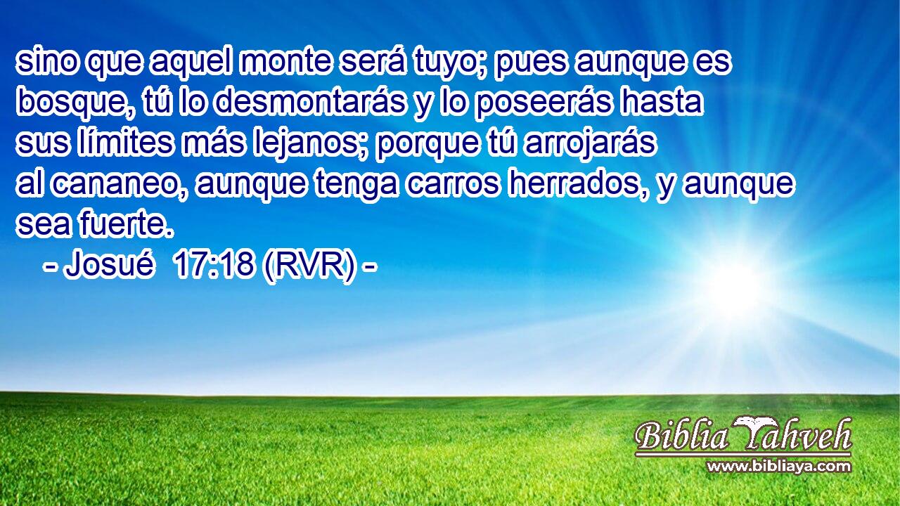sino que aquel monte será tuyo; pues aunque es bosque, tú lo desmontarás y lo poseerás hasta sus límites más lejanos; porque tú arrojarás al cananeo, aunque tenga carros herrados, y aunque sea fuerte.