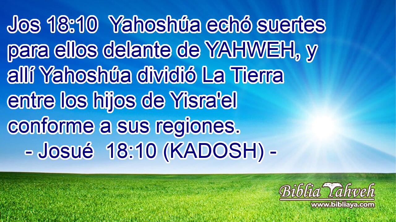  Yahoshúa echó suertes para ellos delante de YAHWEH, y allí Yahoshúa dividió La Tierra entre los hijos de Yisra'el conforme a sus regiones. 