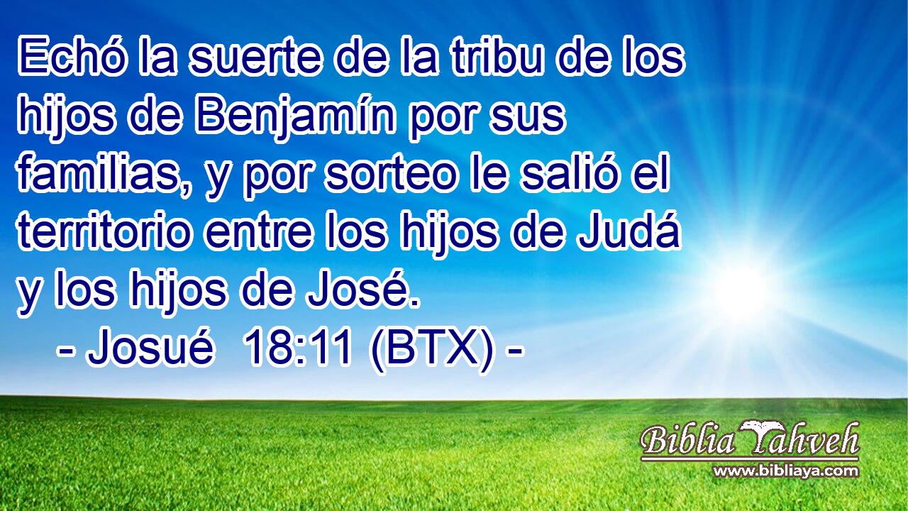 Echó la suerte de la tribu de los hijos de Benjamín por sus familias, y por sorteo le salió el territorio entre los hijos de Judá y los hijos de José.
