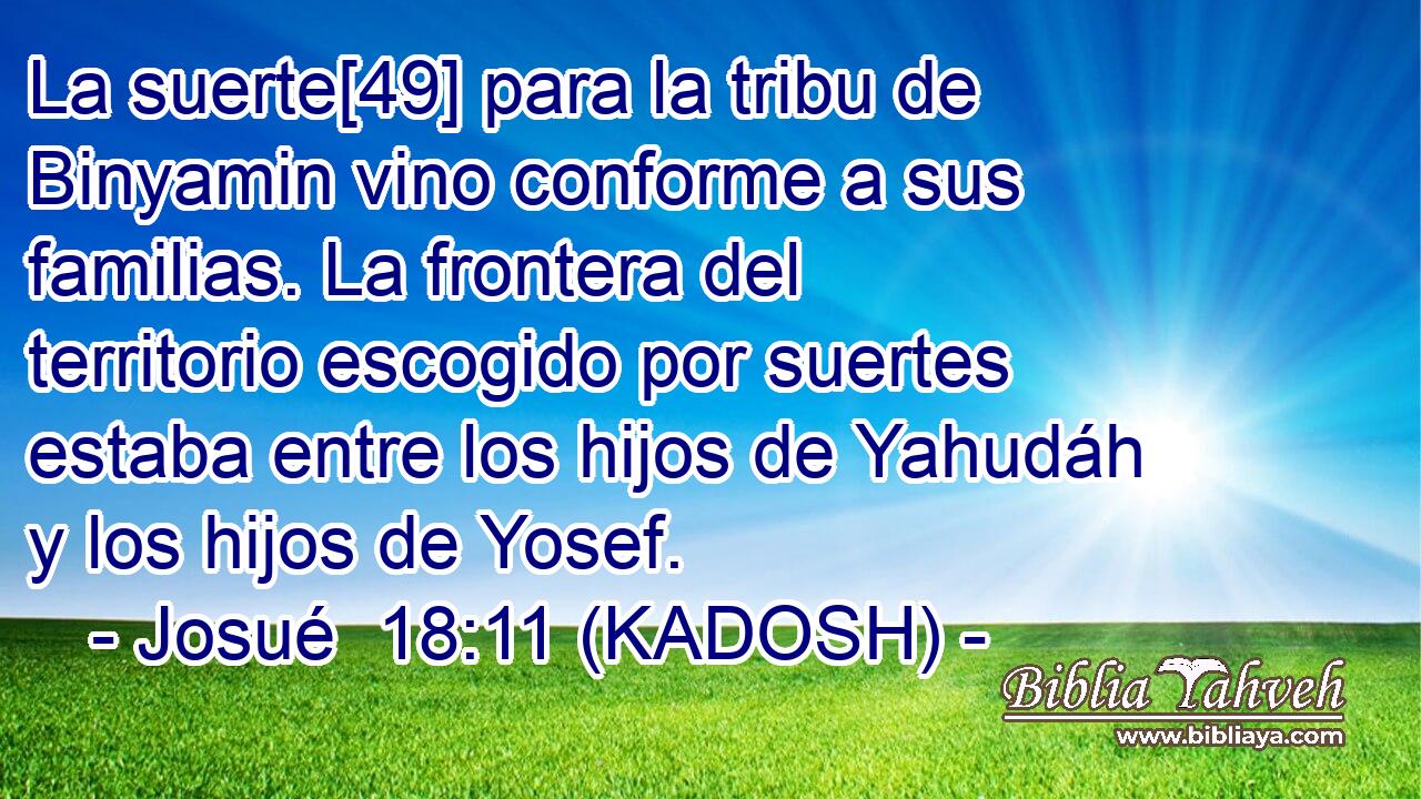 La suerte[49] para la tribu de Binyamin vino conforme a sus familias. La frontera del territorio escogido por suertes estaba entre los hijos de Yahudáh y los hijos de Yosef. 