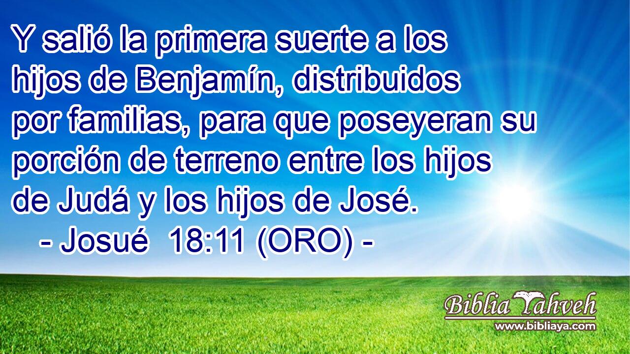  Y salió la primera suerte a los hijos de Benjamín, distribuidos por familias, para que poseyeran su porción de terreno entre los hijos de Judá y los hijos de José. 