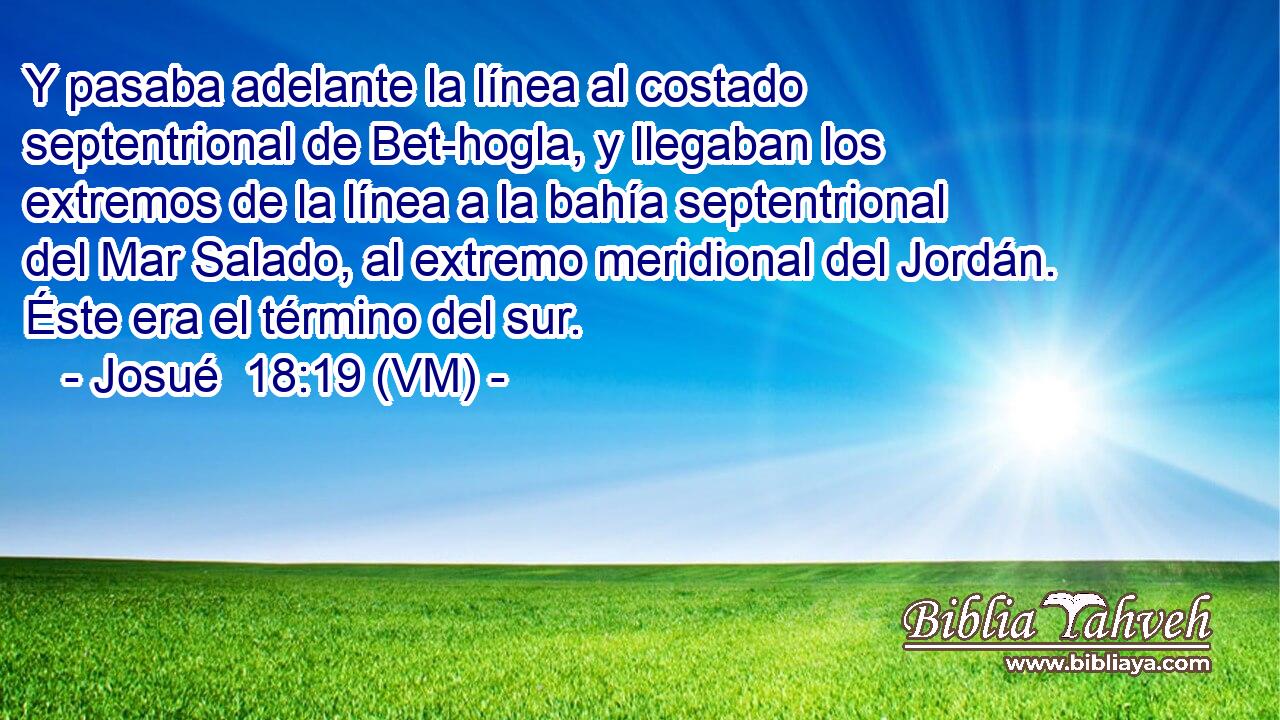  Y pasaba adelante la línea al costado septentrional de Bet-hogla, y llegaban los extremos de la línea a la bahía septentrional del Mar Salado, al extremo meridional del Jordán. Éste era el término del sur. 