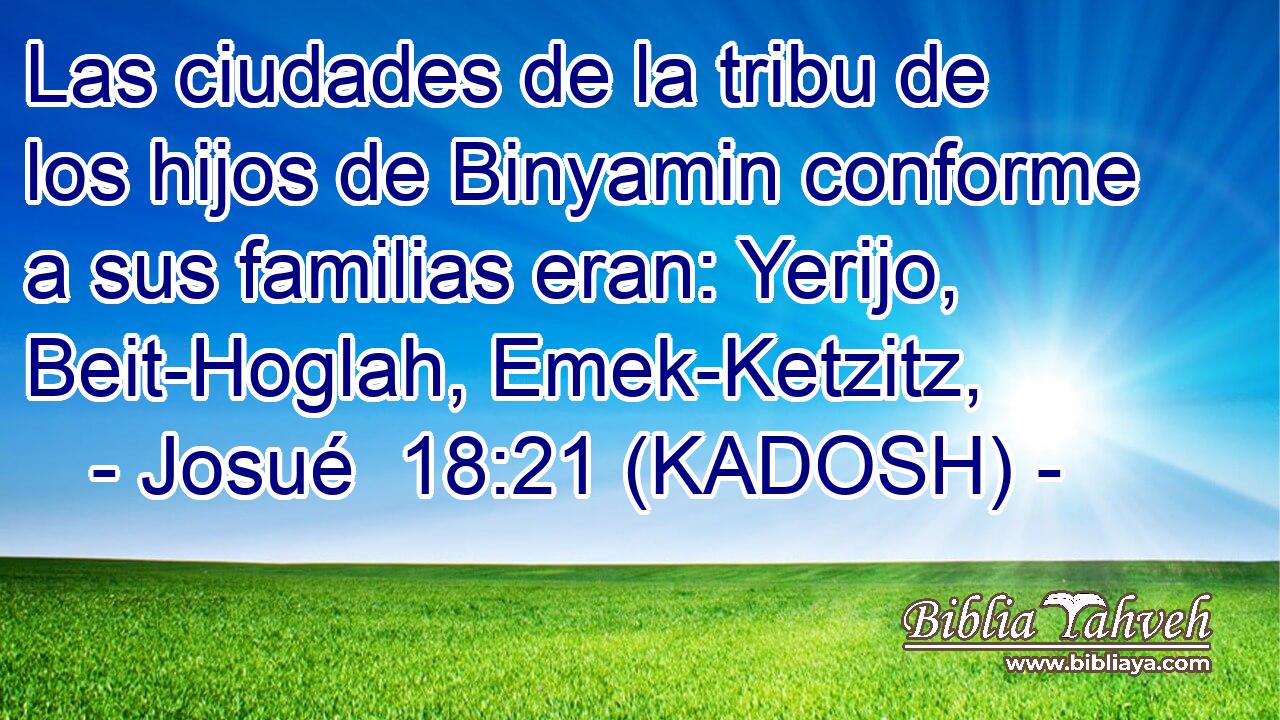  Las ciudades de la tribu de los hijos de Binyamin conforme a sus familias eran: Yerijo, Beit-Hoglah, Emek-Ketzitz, 