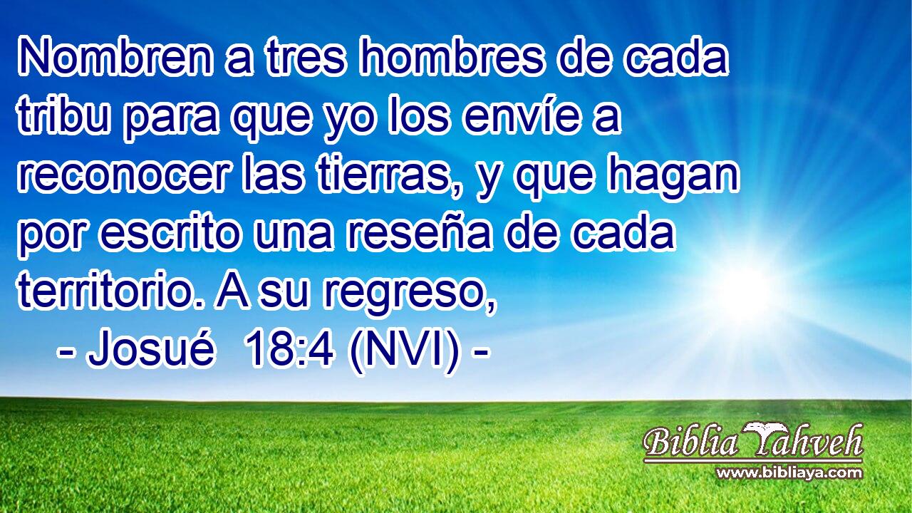  Nombren a tres hombres de cada tribu para que yo los envíe a reconocer las tierras, y que hagan por escrito una reseña de cada territorio. A su regreso, 