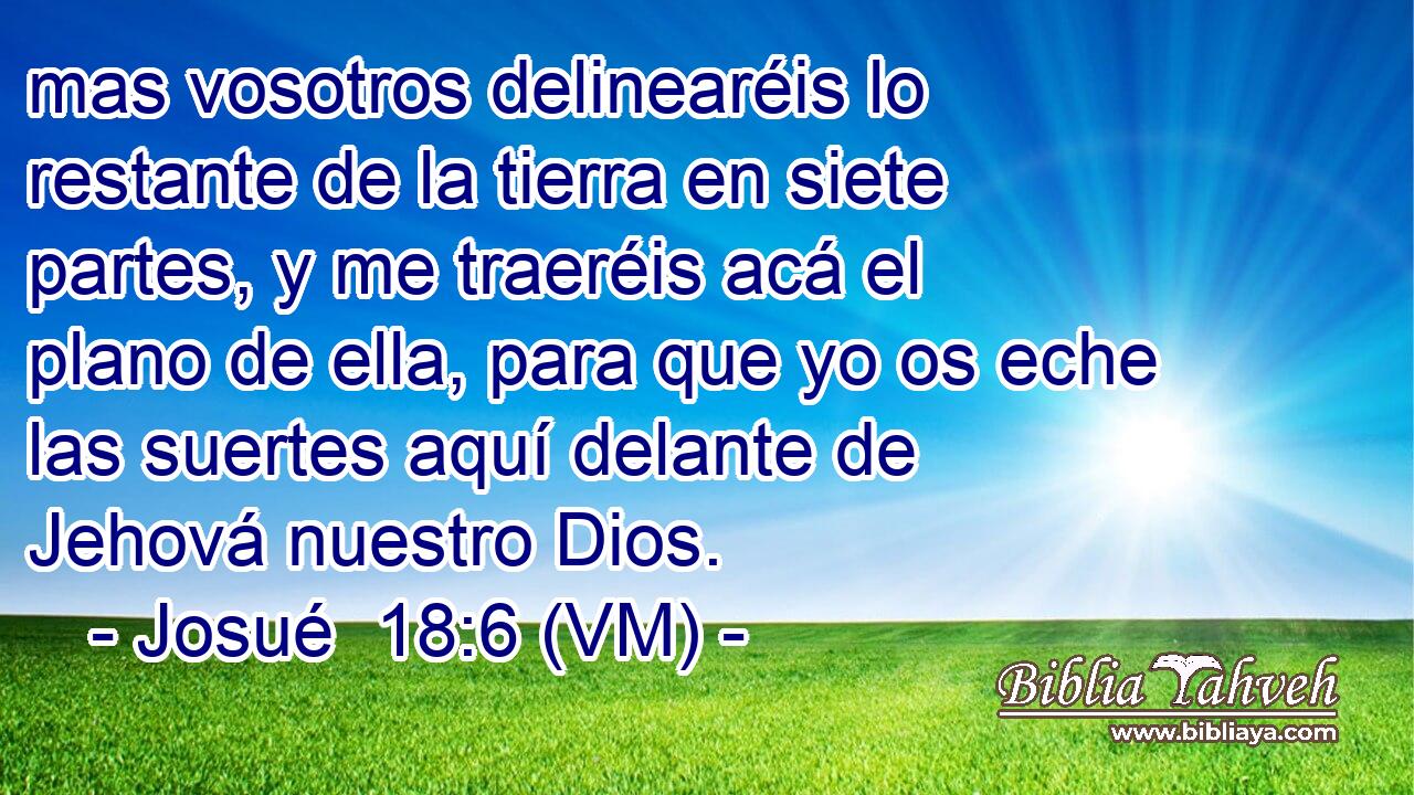  mas vosotros delinearéis lo restante de la tierra en siete partes, y me traeréis acá el plano de ella, para que yo os eche las suertes aquí delante de Jehová nuestro Dios. 