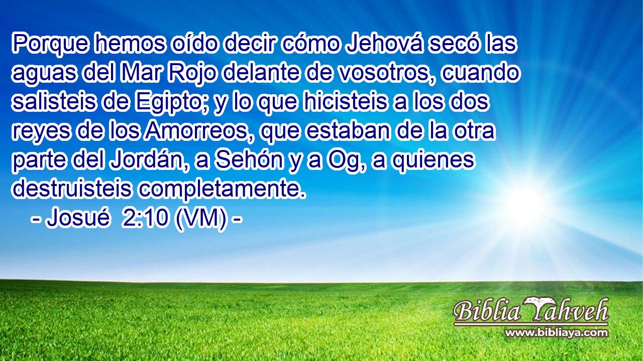  Porque hemos oído decir cómo Jehová secó las aguas del Mar Rojo delante de vosotros, cuando salisteis de Egipto; y lo que hicisteis a los dos reyes de los Amorreos, que estaban de la otra parte del Jordán, a Sehón y a Og, a quienes destruisteis completamente. 