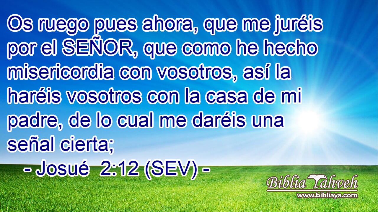 Os ruego pues ahora, que me juréis por el SEÑOR, que como he hecho misericordia con vosotros, así la haréis vosotros con la casa de mi padre, de lo cual me daréis una señal cierta;