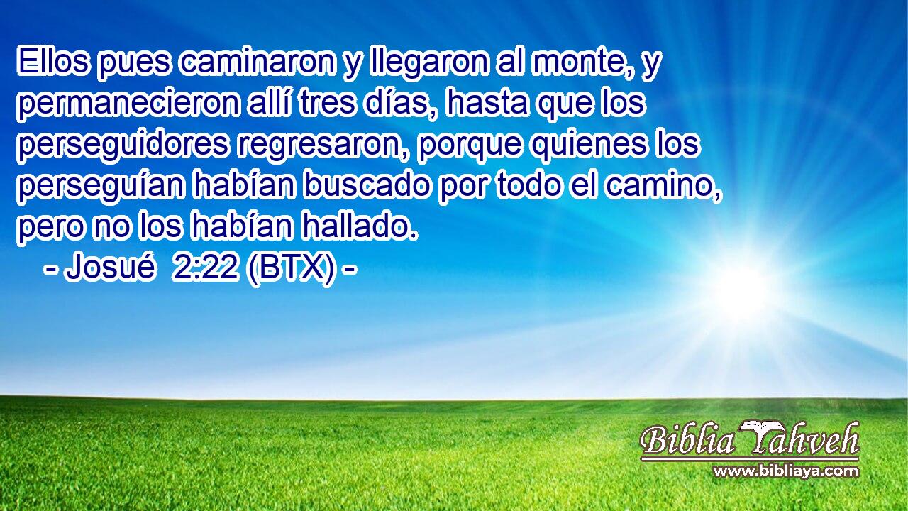 Ellos pues caminaron y llegaron al monte, y permanecieron allí tres días, hasta que los perseguidores regresaron, porque quienes los perseguían habían buscado por todo el camino, pero no los habían hallado.