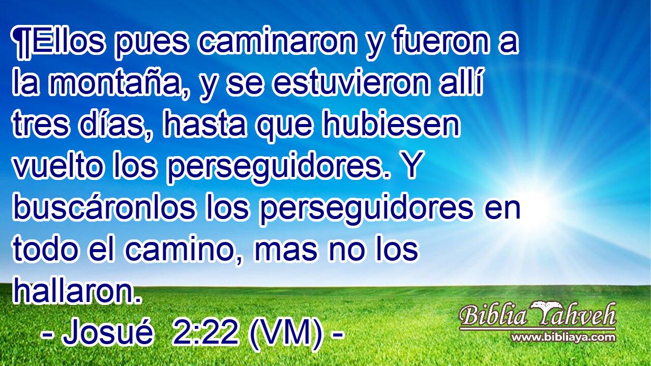  ¶Ellos pues caminaron y fueron a la montaña, y se estuvieron allí tres días, hasta que hubiesen vuelto los perseguidores. Y buscáronlos los perseguidores en todo el camino, mas no los hallaron. 