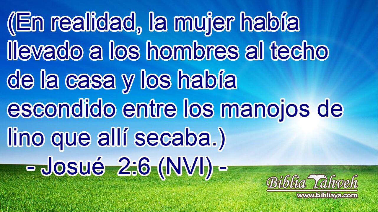  (En realidad, la mujer había llevado a los hombres al techo de la casa y los había escondido entre los manojos de lino que allí secaba.) 