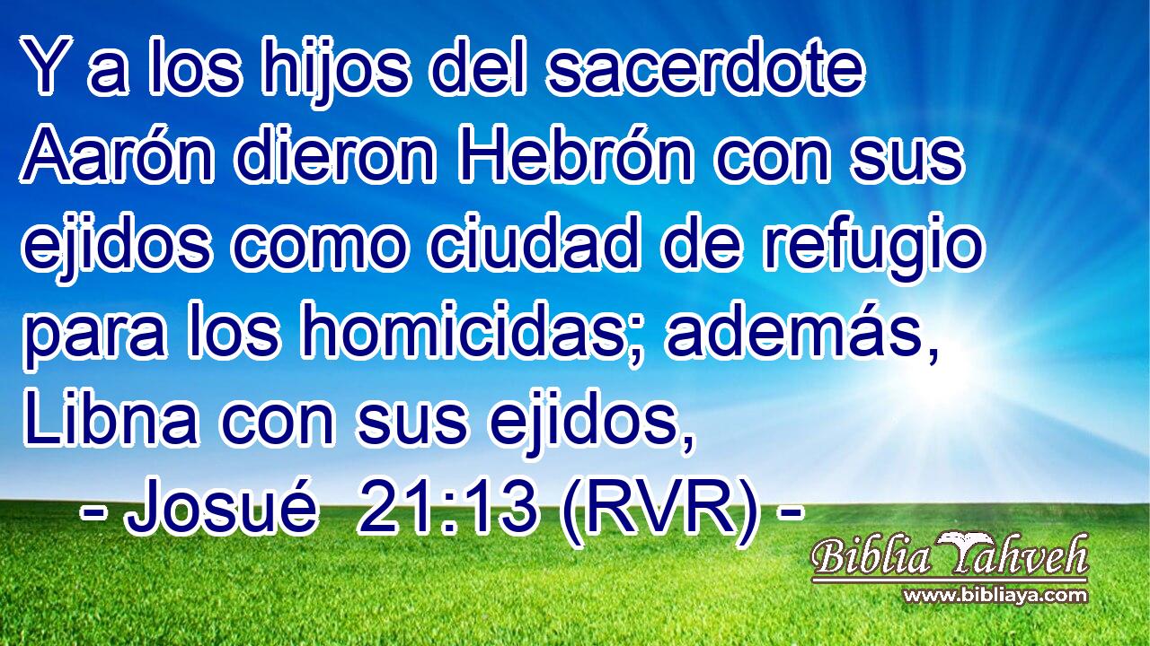 Y a los hijos del sacerdote Aarón dieron Hebrón con sus ejidos como ciudad de refugio para los homicidas; además, Libna con sus ejidos,